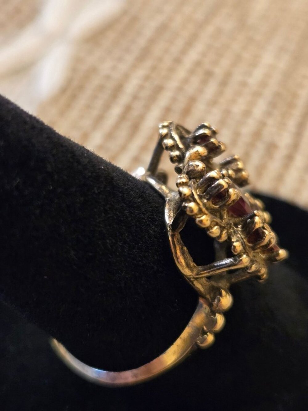 Sterling Silver Vermeil Garnet Cluster Ring Butterfly Floral Statement Ring - Picture 2 of 7